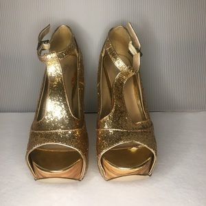Gold platform disco heels